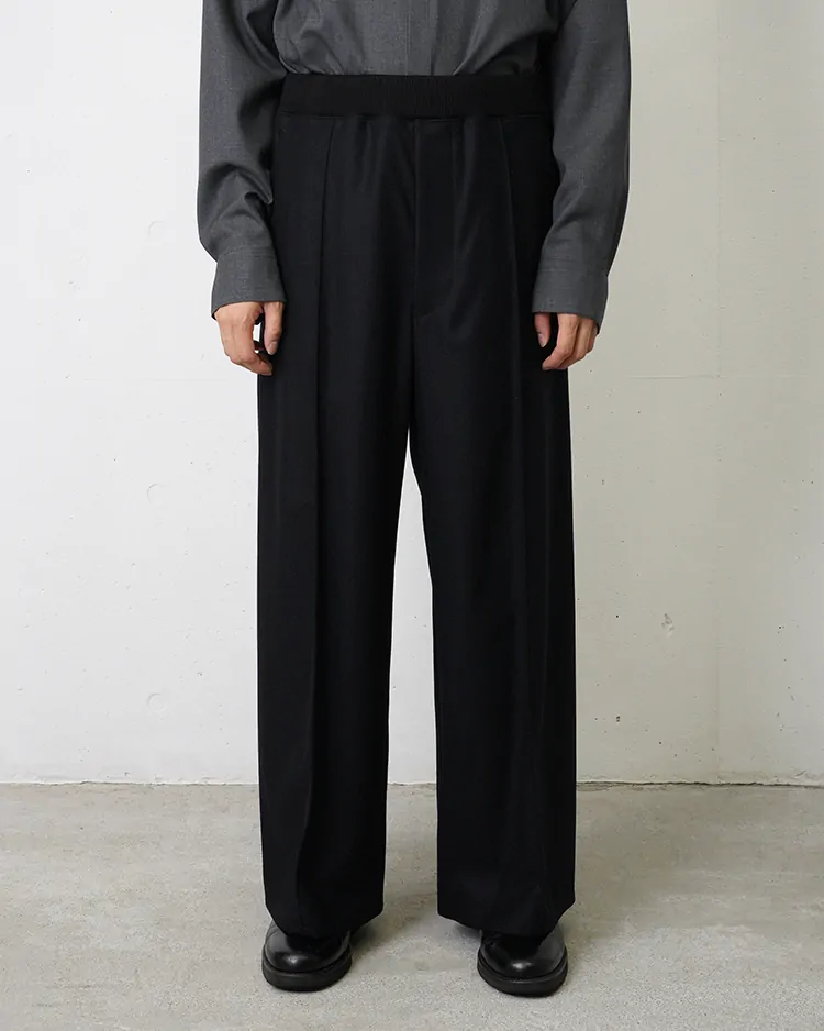 OVERCOAT / Wide Trouser with Ribbed Waistband  / BLACK