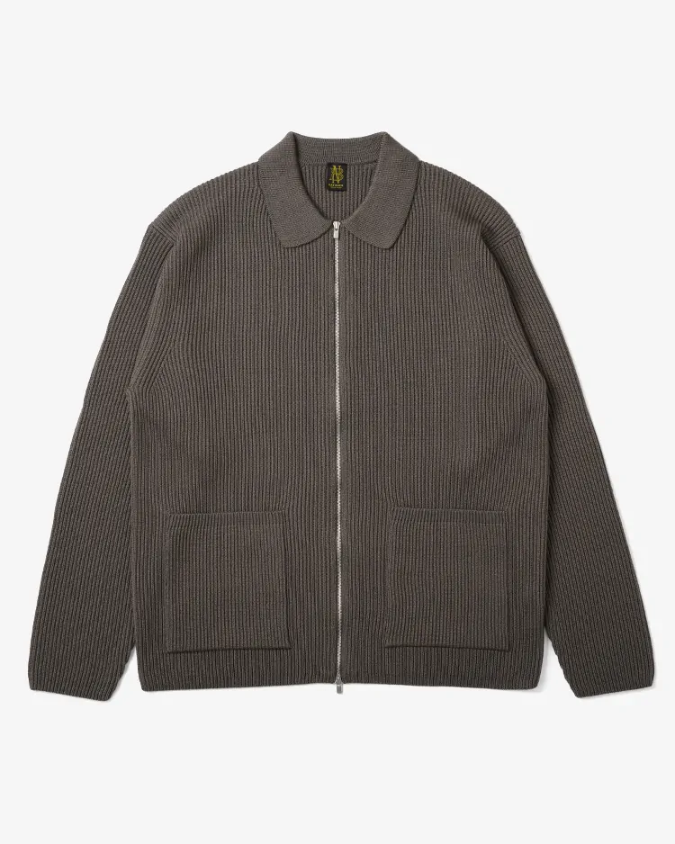 BATONER (MEN) / SOLID WOOL RIB POLO ZIP UP BLOUSON / WALNUT
