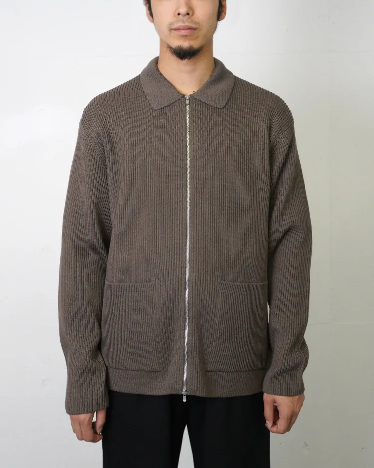 BATONER (MEN) / SOLID WOOL RIB POLO ZIP UP BLOUSON / WALNUT