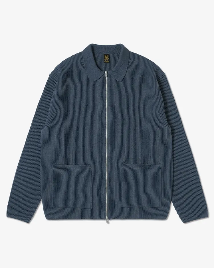 BATONER (MEN) / SOLID WOOL RIB POLO ZIP UP BLOUSON / DARK BLUE