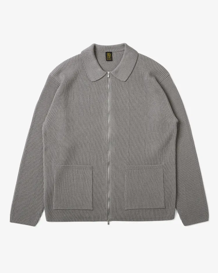 BATONER (MEN) / SOLID WOOL RIB POLO ZIP UP BLOUSON / GRAY