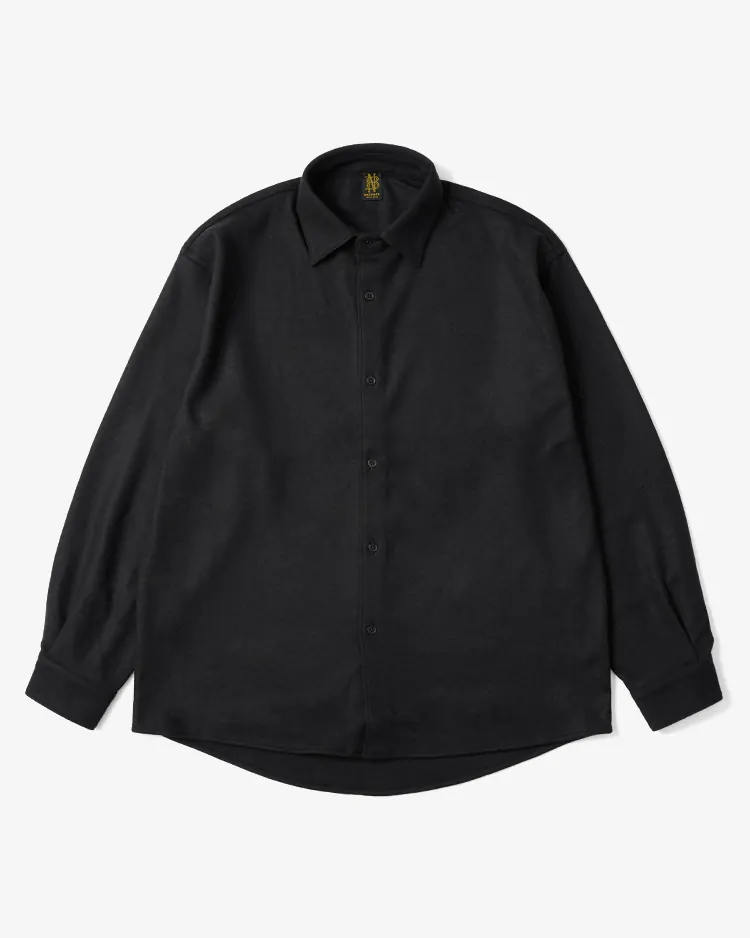BATONER (MEN) / MILLED SMOOTH WOOL REGULAR COLLAR SHIRT / BLACK