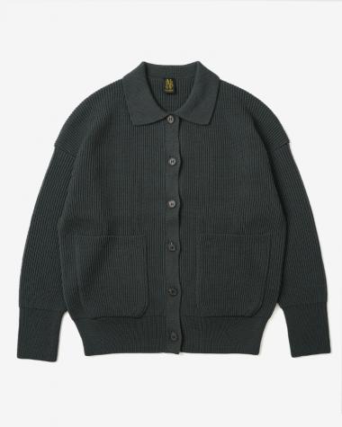  / SOLID WOOL RIB POLO CARDIGAN / FOREST