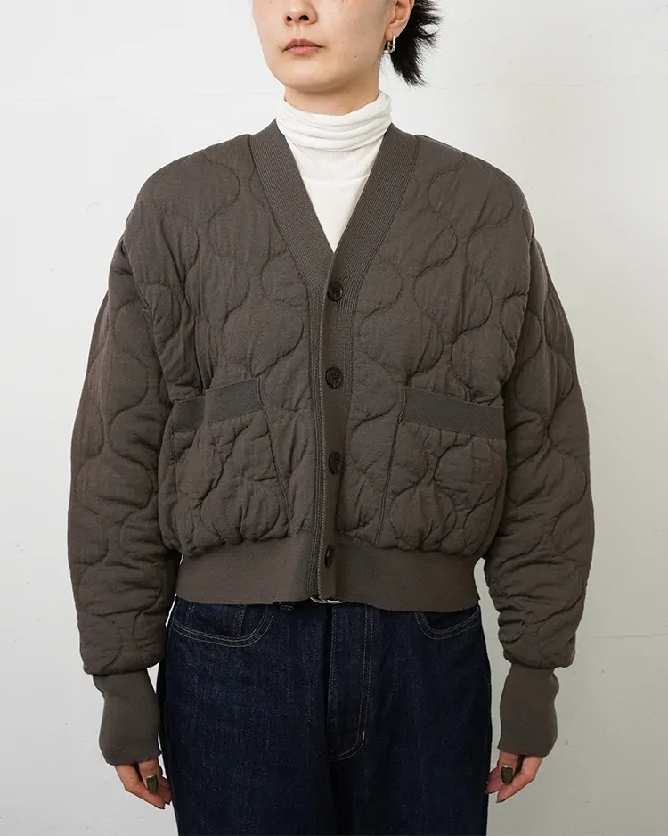 BATONER (WOMEN) / QUILTING KNIT CARDIGAN / OLIVE BROWN