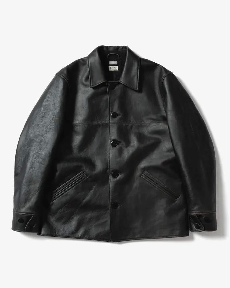 AMOSKEAG / LEATHER CAR COAT / BLACK