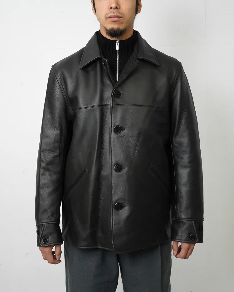 AMOSKEAG / LEATHER CAR COAT / BLACK