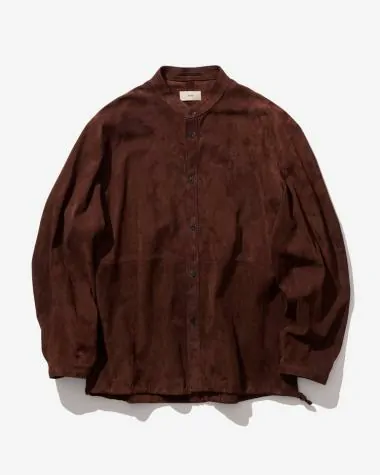 ATON (MEN) / LAMB SUEDE BAND COLLAR SHIRT / BROWN