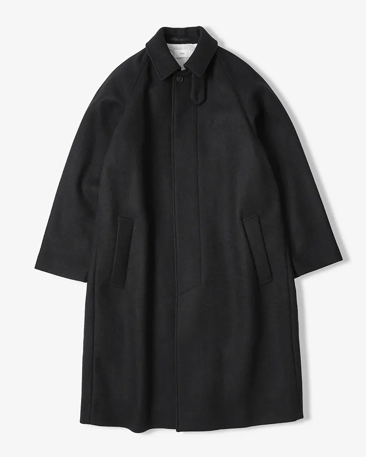 ATON (MEN) / SUPER120S DOUBLE MELTON BALMACAAN COAT / BLACK