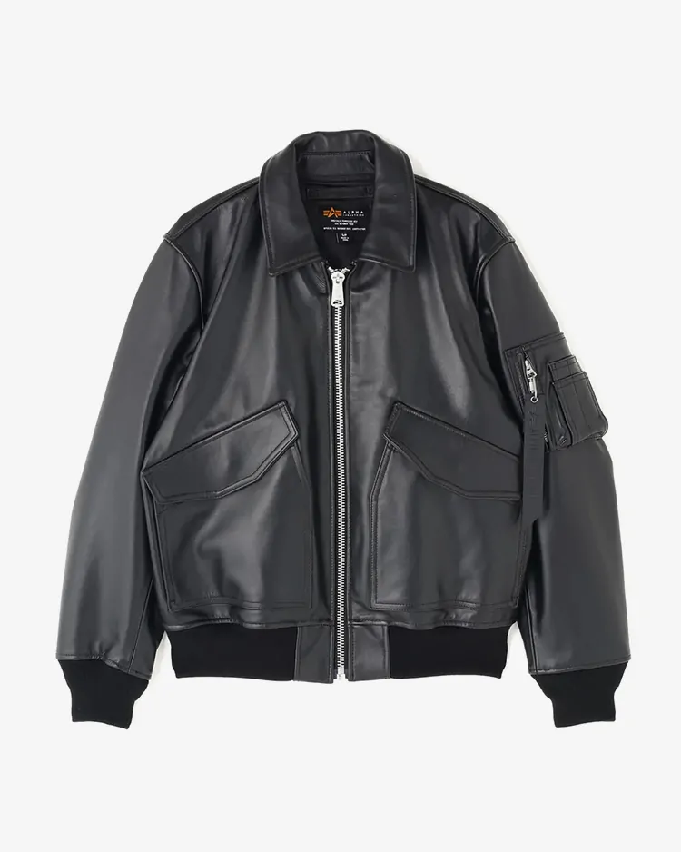 ALPHA INDUSTORIES / LEATHER CWU 36/P FLIGHT JACKET / BLACK