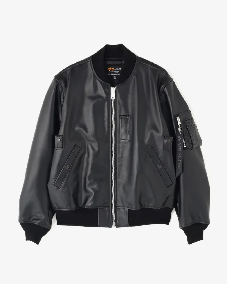 ALPHA INDUSTORIES / LEATHER MA-1 FLIGHT JACKET / BLACK